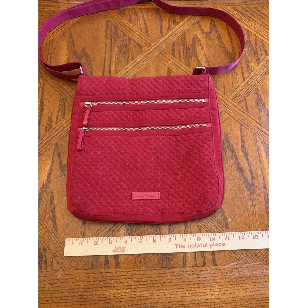Vera Bradley Triple Zip Crossbody Bag Womens Medium Red Quilted Polyester